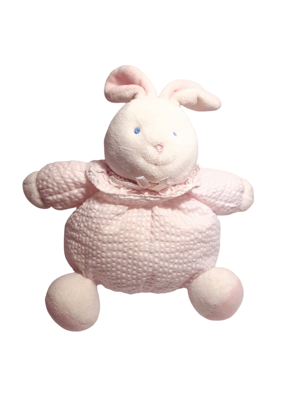 Vintage Soft Dreams Bunny rabbit Plush pink white seersucker baby girl squeaks